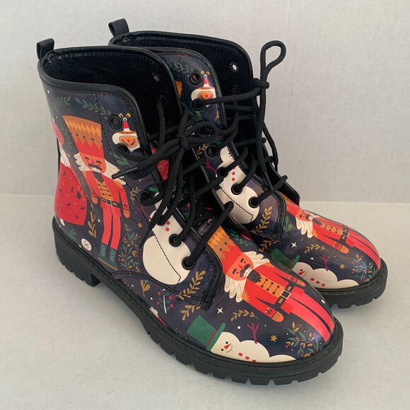Womens Christmas Ankle Boots Colorful Fun Design Nutcracker Print Lsce Sz 8.5 40 - Picture 1 of 9